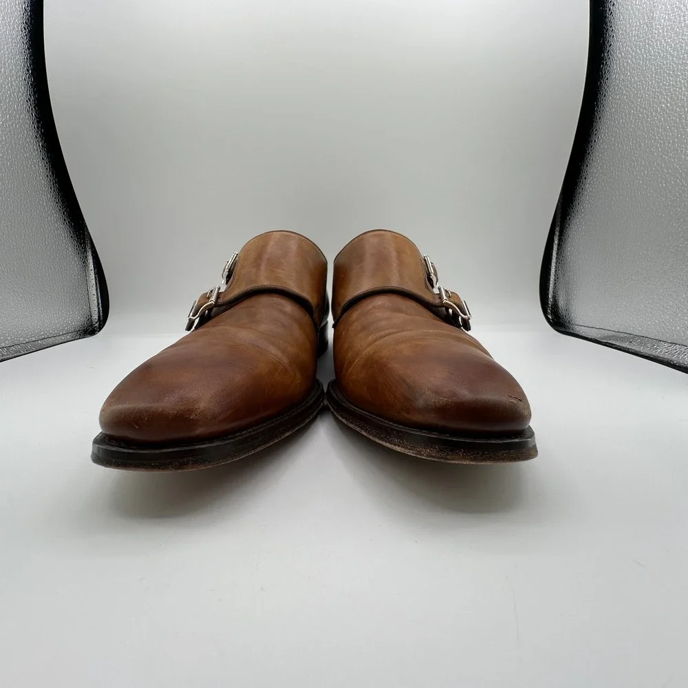 Magnanni Double Buckle‎ Monk Strap Shoes Mens 10M Ramolo Tobacco Brown Leather